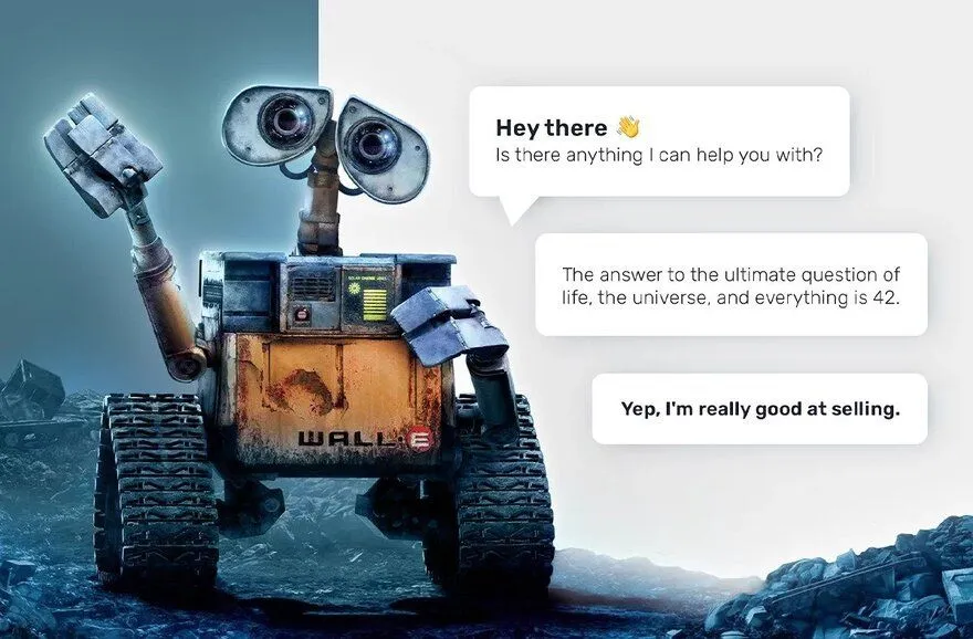A friendly robot answering customer questions in chat bubbles, illustrating a business chatbot